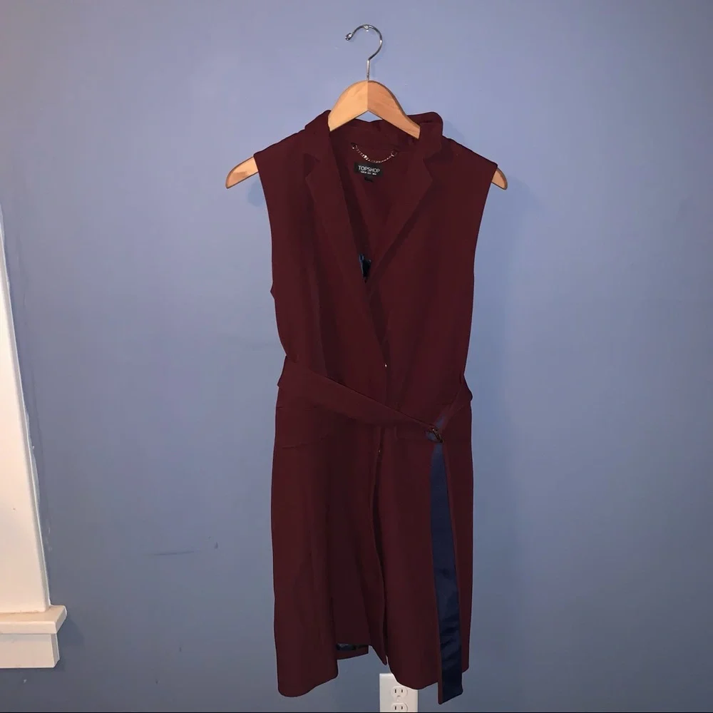 Topshop Sleeveless Double-Breasted Long Vest in Plum - Picture 2 of 7